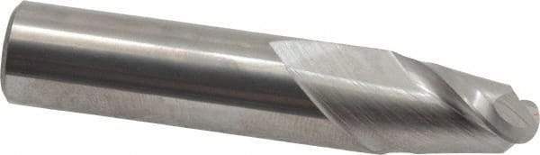 Accupro - 15/32" Diam, 5/8" LOC, 2 Flute Solid Carbide Ball End Mill - Uncoated, Single End, 2-1/2" OAL, 1/2" Shank Diam, Spiral Flute - Benchmark Tooling