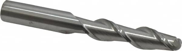 Accupro - 1/2" Diam, 2" LOC, 2 Flute Solid Carbide Ball End Mill - Uncoated, Single End, 4" OAL, 1/2" Shank Diam, Spiral Flute - Benchmark Tooling