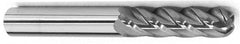 Accupro - 9/16" Diam, 3" LOC, 4 Flute Solid Carbide Ball End Mill - TiCN Finish, Single End, 6" OAL, 9/16" Shank Diam, Spiral Flute - Benchmark Tooling