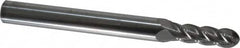 Accupro - 13/64" Diam, 5/8" LOC, 4 Flute Solid Carbide Ball End Mill - Uncoated, Single End, 2-1/2" OAL, 1/4" Shank Diam, Spiral Flute - Benchmark Tooling