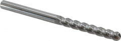 Accupro - 7/16" Diam, 3" LOC, 4 Flute Solid Carbide Ball End Mill - Uncoated, Single End, 6" OAL, 7/16" Shank Diam, Spiral Flute - Benchmark Tooling