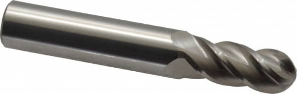 Accupro - 29/64" Diam, 1" LOC, 4 Flute Solid Carbide Ball End Mill - Uncoated, Single End, 3" OAL, 1/2" Shank Diam, Spiral Flute - Benchmark Tooling