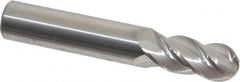 Accupro - 15/32" Diam, 1" LOC, 4 Flute Solid Carbide Ball End Mill - Uncoated, Single End, 3" OAL, 1/2" Shank Diam, Spiral Flute - Benchmark Tooling