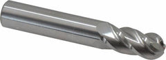 Accupro - 31/64" Diam, 1" LOC, 4 Flute Solid Carbide Ball End Mill - Uncoated, Single End, 3" OAL, 1/2" Shank Diam, Spiral Flute - Benchmark Tooling