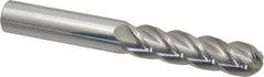 Accupro - 1/2" Diam, 2" LOC, 4 Flute Solid Carbide Ball End Mill - Uncoated, Single End, 4" OAL, 1/2" Shank Diam, Spiral Flute - Benchmark Tooling
