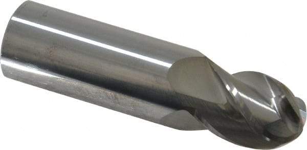 Accupro - 11/16" Diam, 1" LOC, 4 Flute Solid Carbide Ball End Mill - Uncoated, Single End, 3" OAL, 3/4" Shank Diam, Spiral Flute - Benchmark Tooling