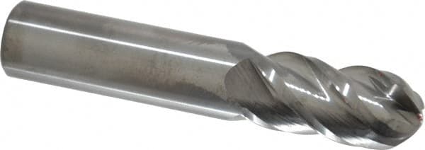 Accupro - 3/4" Diam, 1-1/2" LOC, 4 Flute Solid Carbide Ball End Mill - Uncoated, Single End, 4" OAL, 3/4" Shank Diam, Spiral Flute - Benchmark Tooling