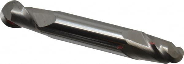 Accupro - 3/8" Diam, 1/2" LOC, 2 Flute Solid Carbide Ball End Mill - Uncoated, Double End, 2-1/2" OAL, 3/8" Shank Diam, Spiral Flute - Benchmark Tooling