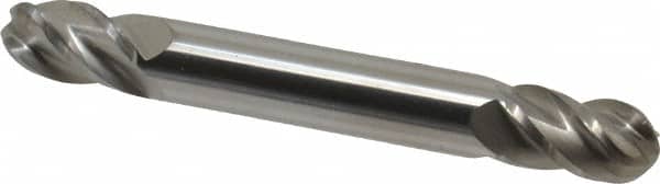 Accupro - 5/16" Diam, 1/2" LOC, 4 Flute Solid Carbide Ball End Mill - Uncoated, Double End, 2-1/2" OAL, 5/16" Shank Diam, Spiral Flute - Benchmark Tooling