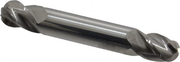Accupro - 3/8" Diam, 1/2" LOC, 4 Flute Solid Carbide Ball End Mill - Uncoated, Double End, 2-1/2" OAL, 3/8" Shank Diam, Spiral Flute - Benchmark Tooling