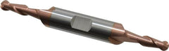 Accupro - 3/16" Diam, 1/2" LOC, 2 Flute Solid Carbide Ball End Mill - TiCN Finish, Double End, 3" OAL, 3/8" Shank Diam, Spiral Flute - Benchmark Tooling