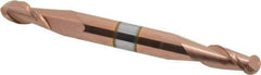 Accupro - 7/32" Diam, 7/16" LOC, 2 Flute Solid Carbide Ball End Mill - TiCN Finish, Double End, 2-1/2" OAL, 1/4" Shank Diam, Spiral Flute - Benchmark Tooling
