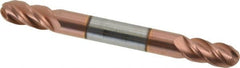 Accupro - 1/4" Diam, 1/2" LOC, 4 Flute Solid Carbide Ball End Mill - TiCN Finish, Double End, 2-1/2" OAL, 1/4" Shank Diam, Spiral Flute - Benchmark Tooling