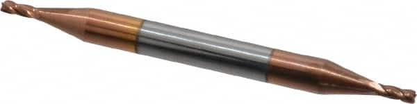 Accupro - 3/64", 3/32" LOC, 1/8" Shank Diam, 1-1/2" OAL, 4 Flute, Solid Carbide Square End Mill - Double End, TiCN Finish, Spiral Flute, 30° Helix, Centercutting, Right Hand Cut, Right Hand Flute - Benchmark Tooling