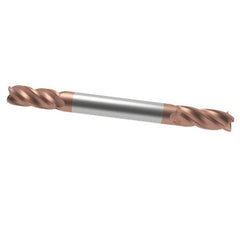 Accupro - 15/64", 1/2" LOC, 1/4" Shank Diam, 2-1/2" OAL, 4 Flute, Solid Carbide Square End Mill - Double End, TiCN Finish, Spiral Flute, 40° Helix, Centercutting, Right Hand Cut, Right Hand Flute - Benchmark Tooling