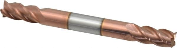 Accupro - 1/4", 1/2" LOC, 1/4" Shank Diam, 2-1/2" OAL, 4 Flute, Solid Carbide Square End Mill - Double End, TiCN Finish, Spiral Flute, 40° Helix, Centercutting, Right Hand Cut, Right Hand Flute - Benchmark Tooling