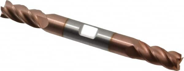 Accupro - 11/32", 3/4" LOC, 3/8" Shank Diam, 3-1/2" OAL, 4 Flute, Solid Carbide Square End Mill - Double End, TiCN Finish, Spiral Flute, 40° Helix, Centercutting, Right Hand Cut, Right Hand Flute - Benchmark Tooling