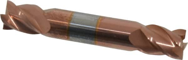 Accupro - 7/16", 9/16" LOC, 7/16" Shank Diam, 2-3/4" OAL, 4 Flute, Solid Carbide Square End Mill - Double End, TiCN Finish, Spiral Flute, 40° Helix, Centercutting, Right Hand Cut, Right Hand Flute - Benchmark Tooling