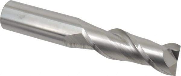 Accupro - 1", 3" LOC, 1" Shank Diam, 6" OAL, 2 Flute, Solid Carbide Square End Mill - Single End, Uncoated, Spiral Flute, 40° Helix, Centercutting, Right Hand Cut, Right Hand Flute - Benchmark Tooling