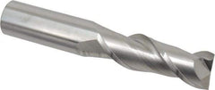 Accupro - 1", 3" LOC, 1" Shank Diam, 6" OAL, 2 Flute, Solid Carbide Square End Mill - Single End, Uncoated, Spiral Flute, 40° Helix, Centercutting, Right Hand Cut, Right Hand Flute - Benchmark Tooling