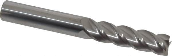 Accupro - 3/8", 1-3/8" LOC, 3/8" Shank Diam, 3" OAL, 4 Flute, Solid Carbide Square End Mill - Single End, Uncoated, Spiral Flute, 40° Helix, Centercutting, Right Hand Cut, Right Hand Flute - Benchmark Tooling