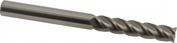 Accupro - 3/8", 1-3/4" LOC, 3/8" Shank Diam, 4" OAL, 4 Flute, Solid Carbide Square End Mill - Single End, Uncoated, Spiral Flute, 40° Helix, Centercutting, Right Hand Cut, Right Hand Flute - Benchmark Tooling
