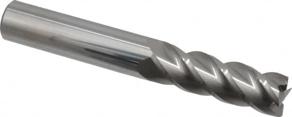 Accupro - 1/2", 1-1/2" LOC, 1/2" Shank Diam, 3-1/2" OAL, 4 Flute, Solid Carbide Square End Mill - Single End, Uncoated, Spiral Flute, 40° Helix, Centercutting, Right Hand Cut, Right Hand Flute - Benchmark Tooling