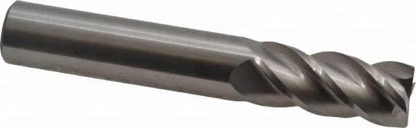 Accupro - 9/16", 1-1/4" LOC, 9/16" Shank Diam, 3-1/2" OAL, 4 Flute, Solid Carbide Square End Mill - Single End, Uncoated, Spiral Flute, 40° Helix, Centercutting, Right Hand Cut, Right Hand Flute - Benchmark Tooling