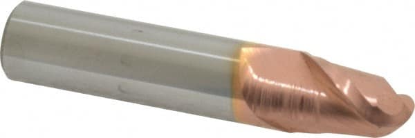 Accupro - 31/64" Diam, 5/8" LOC, 2 Flute Solid Carbide Ball End Mill - TiCN Finish, Single End, 2-1/2" OAL, 1/2" Shank Diam, Spiral Flute - Benchmark Tooling