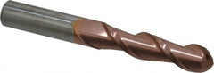 Accupro - 1/2" Diam, 2" LOC, 2 Flute Solid Carbide Ball End Mill - TiCN Finish, Single End, 4" OAL, 1/2" Shank Diam, Spiral Flute - Benchmark Tooling