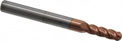 Accupro - 13/64" Diam, 5/8" LOC, 4 Flute Solid Carbide Ball End Mill - TiCN Finish, Single End, 2-1/2" OAL, 1/4" Shank Diam, Spiral Flute - Benchmark Tooling