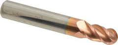 Accupro - 9/32" Diam, 1/2" LOC, 4 Flute Solid Carbide Ball End Mill - TiCN Finish, Single End, 2" OAL, 5/16" Shank Diam, Spiral Flute - Benchmark Tooling