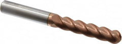 Accupro - 7/16" Diam, 2" LOC, 4 Flute Solid Carbide Ball End Mill - TiCN Finish, Single End, 4" OAL, 7/16" Shank Diam, Spiral Flute - Benchmark Tooling