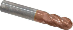 Accupro - 1/2" Diam, 1" LOC, 4 Flute Solid Carbide Ball End Mill - TiCN Finish, Single End, 3" OAL, 1/2" Shank Diam, Spiral Flute - Benchmark Tooling