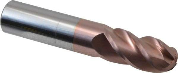 Accupro - 3/4" Diam, 1-1/2" LOC, 4 Flute Solid Carbide Ball End Mill - TiCN Finish, Single End, 4" OAL, 3/4" Shank Diam, Spiral Flute - Benchmark Tooling