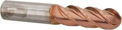 Accupro - 1" Diam, 3" LOC, 4 Flute Solid Carbide Ball End Mill - TiCN Finish, Single End, 6" OAL, 1" Shank Diam, Spiral Flute - Benchmark Tooling
