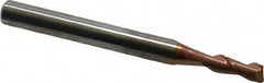 Accupro - 9/64", 3/8" LOC, 3/16" Shank Diam, 2" OAL, 2 Flute, Solid Carbide Square End Mill - Single End, TiCN Finish, Spiral Flute, 40° Helix, Centercutting, Right Hand Cut, Right Hand Flute - Benchmark Tooling