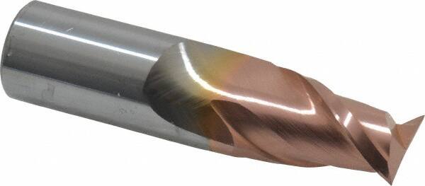 Accupro - 11/16", 1" LOC, 3/4" Shank Diam, 3" OAL, 2 Flute, Solid Carbide Square End Mill - Single End, TiCN Finish, Spiral Flute, 40° Helix, Centercutting, Right Hand Cut, Right Hand Flute - Benchmark Tooling