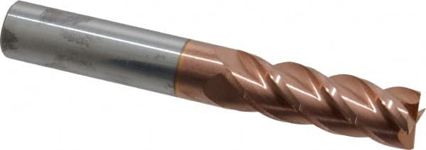 Accupro - 1/2", 1-1/2" LOC, 1/2" Shank Diam, 3-1/2" OAL, 4 Flute, Solid Carbide Square End Mill - Single End, TiCN Finish, Spiral Flute, 40° Helix, Centercutting, Right Hand Cut, Right Hand Flute - Benchmark Tooling