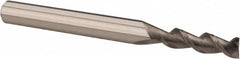 Accupro - 1/8", 1/2" LOC, 1/8" Shank Diam, 2" OAL, 2 Flute, Solid Carbide Square End Mill - Single End, Uncoated, Spiral Flute, 45° Helix, Centercutting, Right Hand Cut, Right Hand Flute - Benchmark Tooling