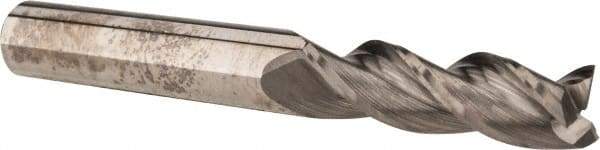 Accupro - 3/8", 1-1/4" LOC, 3/8" Shank Diam, 3" OAL, 3 Flute, Solid Carbide Square End Mill - Single End, Uncoated, Spiral Flute, 37° Helix, Centercutting, Right Hand Cut, Right Hand Flute - Benchmark Tooling