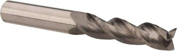 Accupro - 1/2", 2" LOC, 1/2" Shank Diam, 4" OAL, 3 Flute, Solid Carbide Square End Mill - Single End, Uncoated, Spiral Flute, 37° Helix, Centercutting, Right Hand Cut, Right Hand Flute - Benchmark Tooling