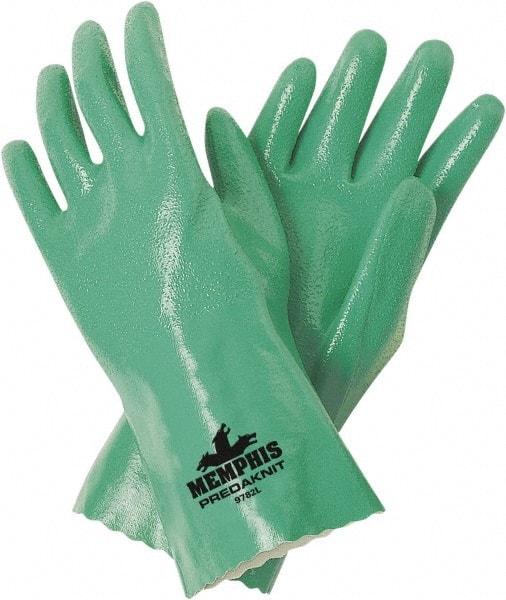 MCR Safety - Size M (8), 12" Long, 14 mil Thick, Supported, Nitrile Chemical Resistant Gloves - Rough Finish, Interlock Knit Lined, Green - Benchmark Tooling