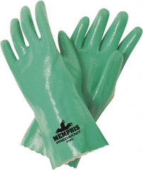 MCR Safety - Size M (8), 12" Long, 14 mil Thick, Supported, Nitrile Chemical Resistant Gloves - Rough Finish, Interlock Knit Lined, Green - Benchmark Tooling