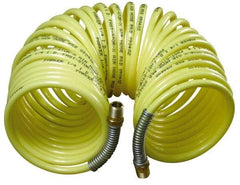 Parker - 1/2" ID, 1/2 Thread, 25' Long, Yellow Nylon Coiled & Self Storing Hose - 225 Max psi, Male Rigid x Male Swivel - Benchmark Tooling