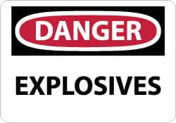 NMC - "Danger - Explosives", 10" Long x 14" Wide, Aluminum Safety Sign - Rectangle, 0.04" Thick, Use for Accident Prevention - Benchmark Tooling