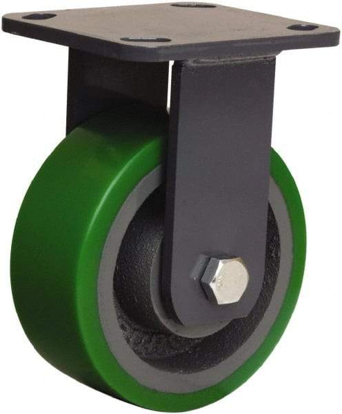 Hamilton - 5" Diam x 2" Wide x 6-1/2" OAH Top Plate Mount Rigid Caster - Polyurethane Mold onto Cast Iron Center, 1,050 Lb Capacity, Tapered Roller Bearing, 4 x 4-1/2" Plate - Benchmark Tooling