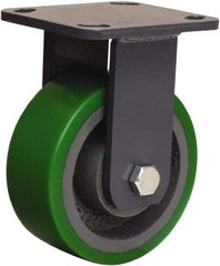 Hamilton - 5" Diam x 2" Wide x 6-1/2" OAH Top Plate Mount Rigid Caster - Polyurethane Mold onto Cast Iron Center, 1,050 Lb Capacity, Tapered Roller Bearing, 4 x 4-1/2" Plate - Benchmark Tooling