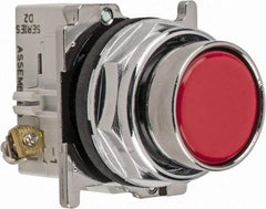 Eaton Cutler-Hammer - 30-1/2mm Mount Hole, Flush, Pushbutton Switch with Contact Block - Round, Red Pushbutton, Nonilluminated, Momentary (MO), Corrosion Resistant, Oiltight and Watertight - Benchmark Tooling