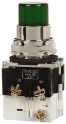 Eaton Cutler-Hammer - 30-1/2mm Mount Hole, Pushbutton Switch with Contact Block - Round, Green Pushbutton, Illuminated, Momentary (MO), Corrosion Resistant, Oiltight and Watertight - Benchmark Tooling